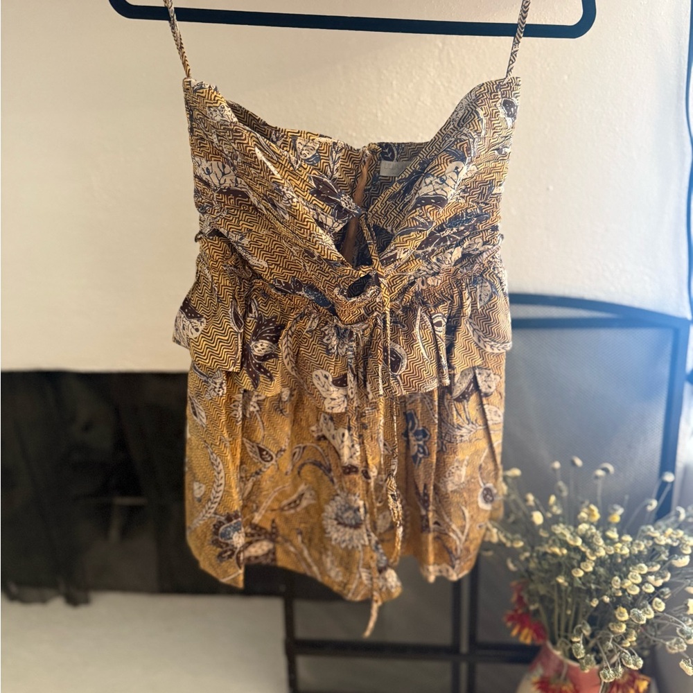 Ulla Johnson Yellow and Brown Floral Halter Romper | Size 6
